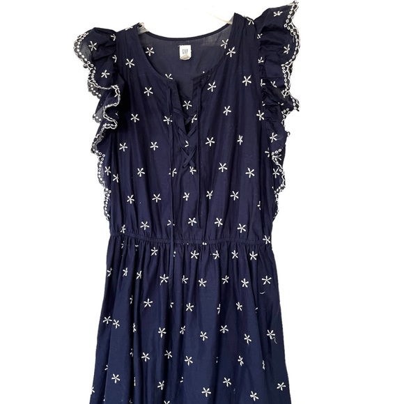 GAP•navy blue embroidered ruffle midi dress M NWOT - Picture 4 of 6